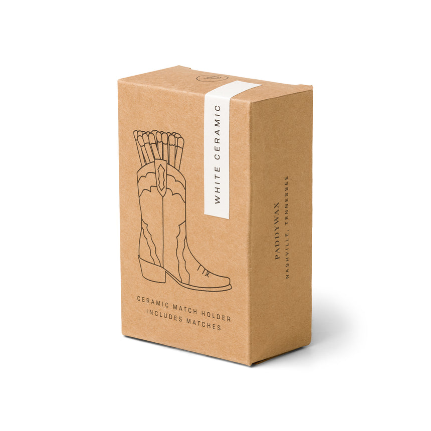 Paddywax Ceramic Cowboy Boot Match Holder, White