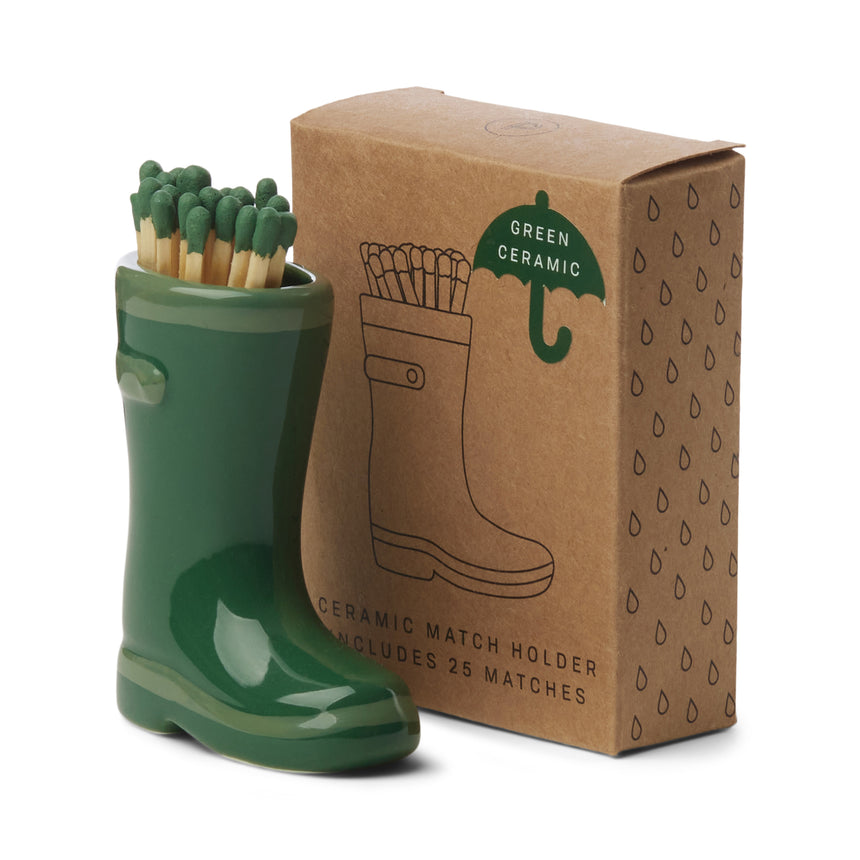 Paddywax Ceramic Wellington Boot Match Holder, Green