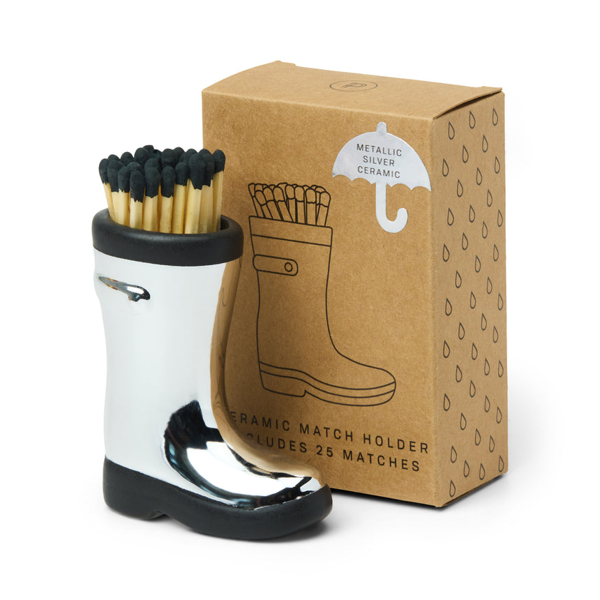 Paddywax Ceramic Wellington Boot Match Holder, Chrome