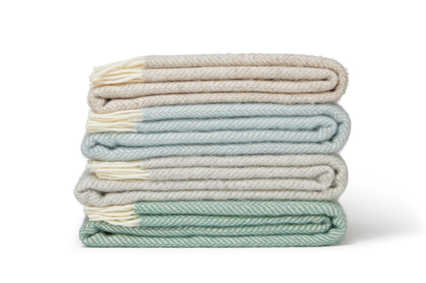 Tweedmill Fishbone Pure New Wool Throw, Duck Egg