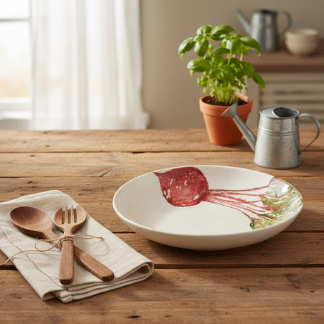 Ceramic plate with beetroot design on a white background