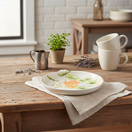 Decorative supper plate with floral design on a white background