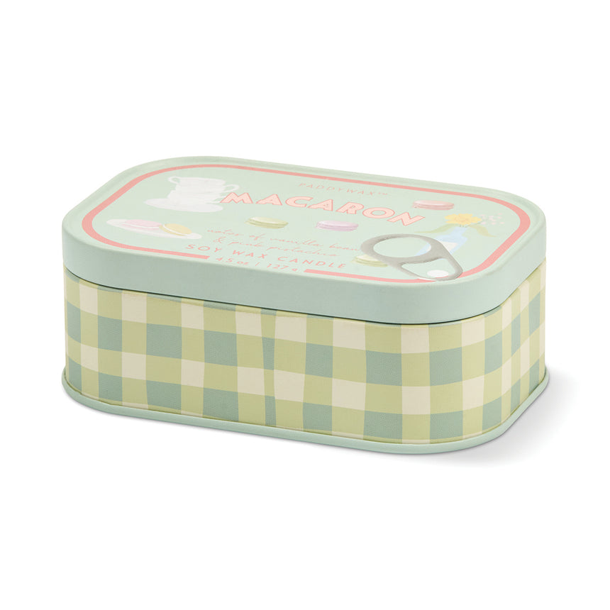 Paddywax Bistro Macaron Tin Scented Candle, Amber & Pistachio