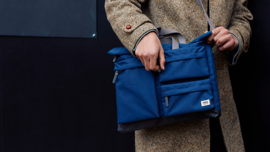 Roka London Blackfriars Messenger Bag, Deep Blue ( Recycled Canvas)