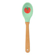 Spatula with green silicone head and wooden handle on a white background