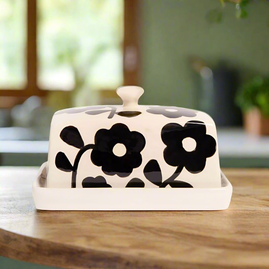 Caroline Gardner Monochrome Flowers Butter Dish