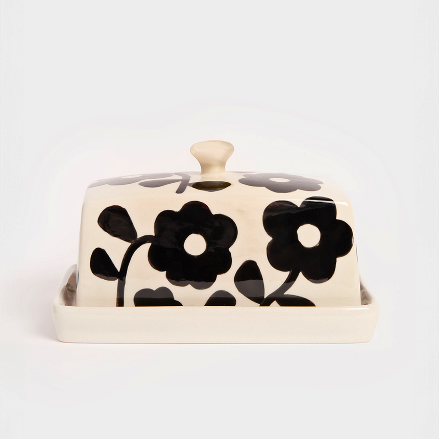 Caroline Gardner Monochrome Flowers Butter Dish