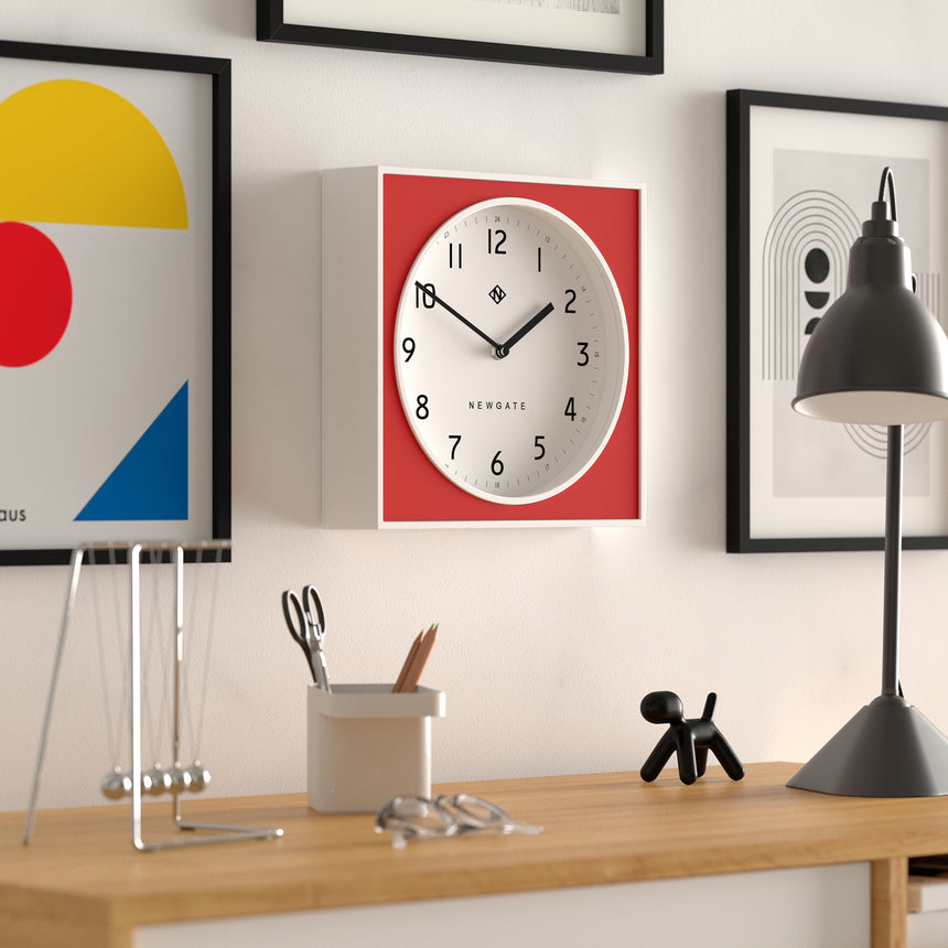 Newgate The Cube Wall Clock, Fire Engine Red