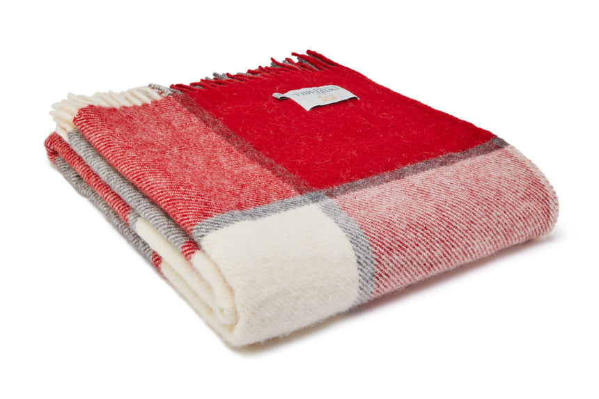 Tweedmill Block Check Pure New Wool Throw, Red