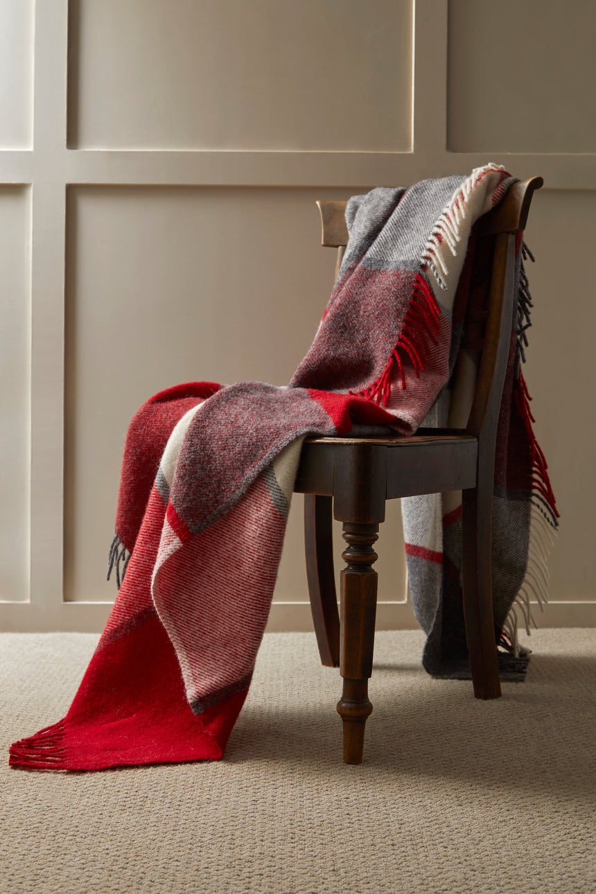 Tweedmill Block Check Pure New Wool Throw, Red