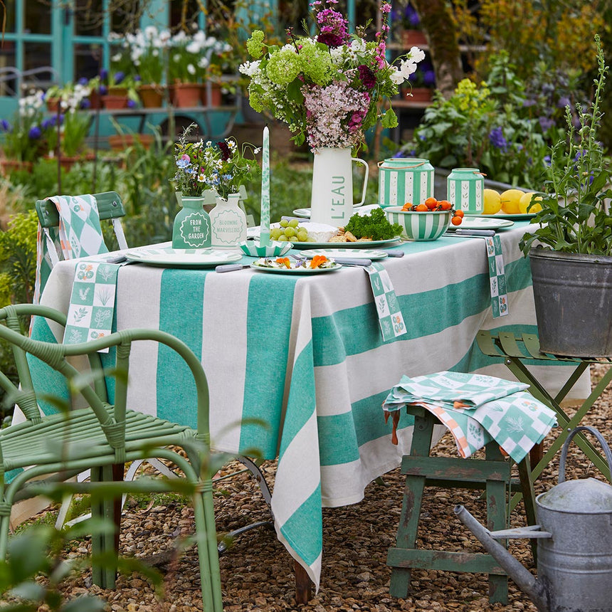 Talking Tables Green Stripe Cotton XL Tablecloth