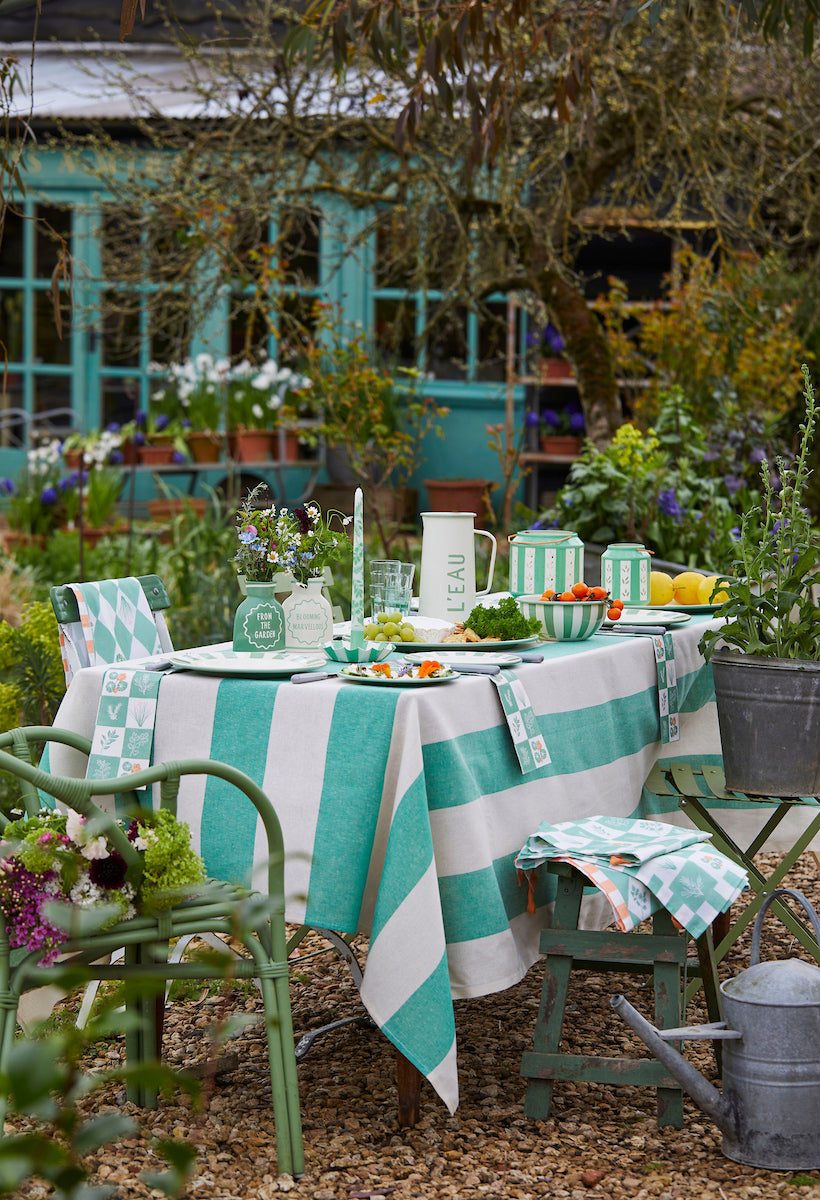 Talking Tables Green Stripe Cotton XL Tablecloth