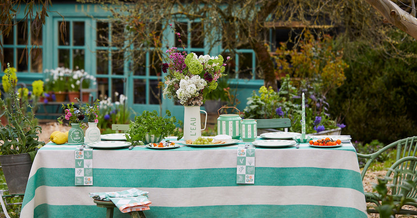 Talking Tables Green Stripe Cotton XL Tablecloth