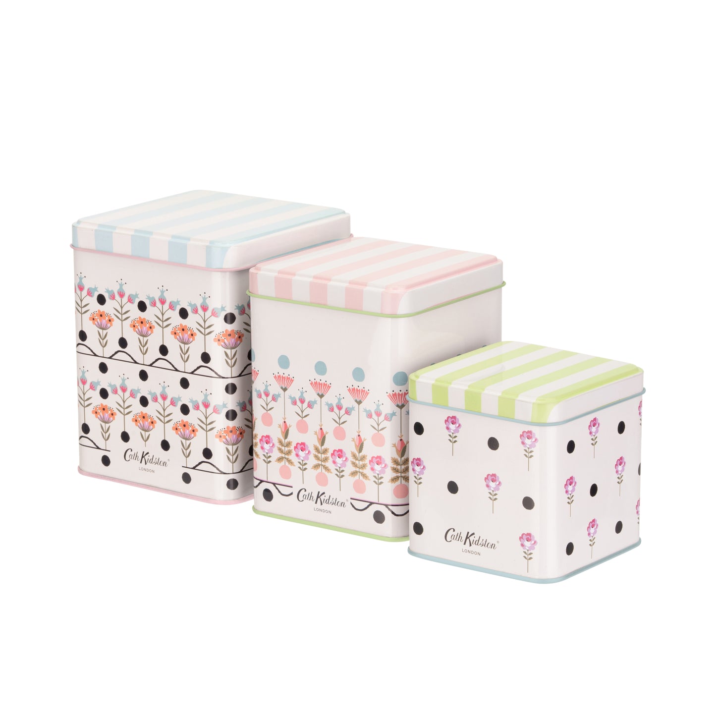 Cath Kidston Painted Table Square Storage Caddies,(Set Of 3)