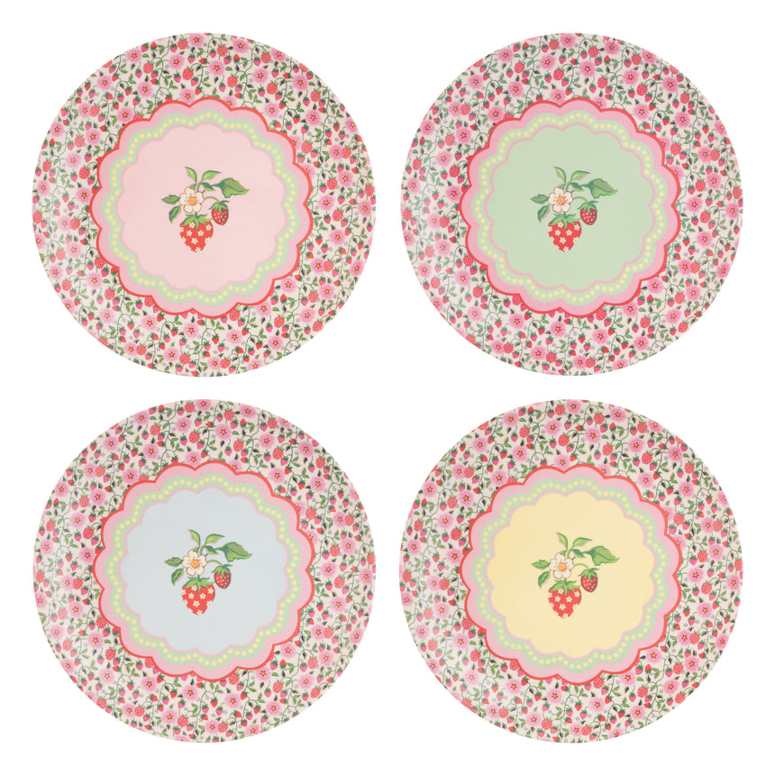 Cath Kidson Strawberry Melamine Picnic Dinner Plates ( Set Of 4)