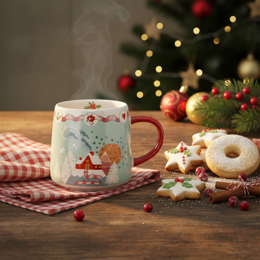 Mug with a winter scene design on a white background