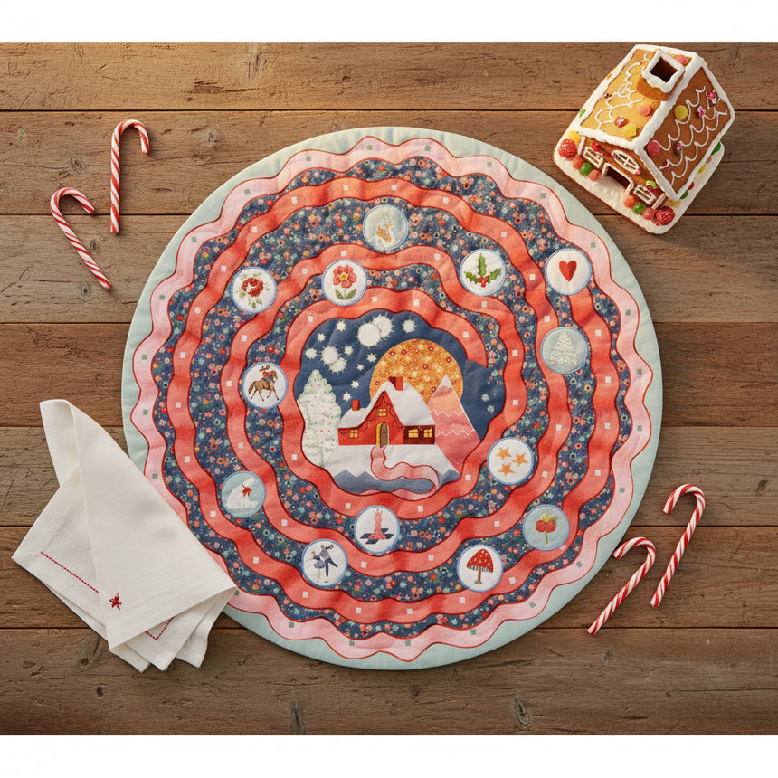 Decorative placemats  with a winter scene design on a white background