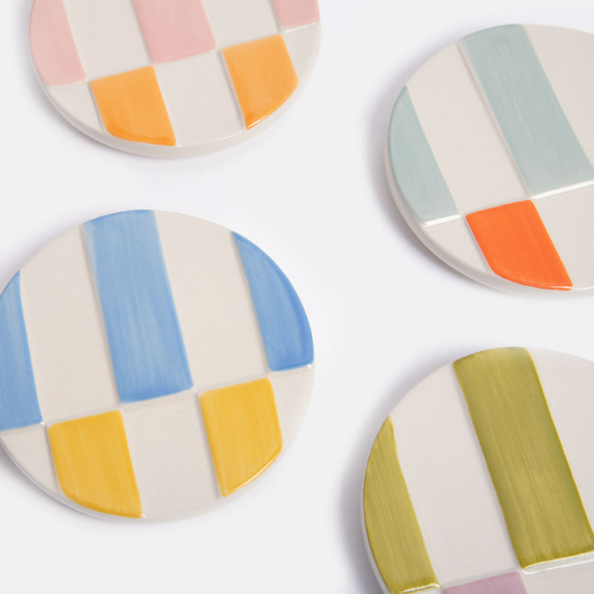 Caroline Gardner Ceramic Multi Stripes Coasters (Set Of 4)