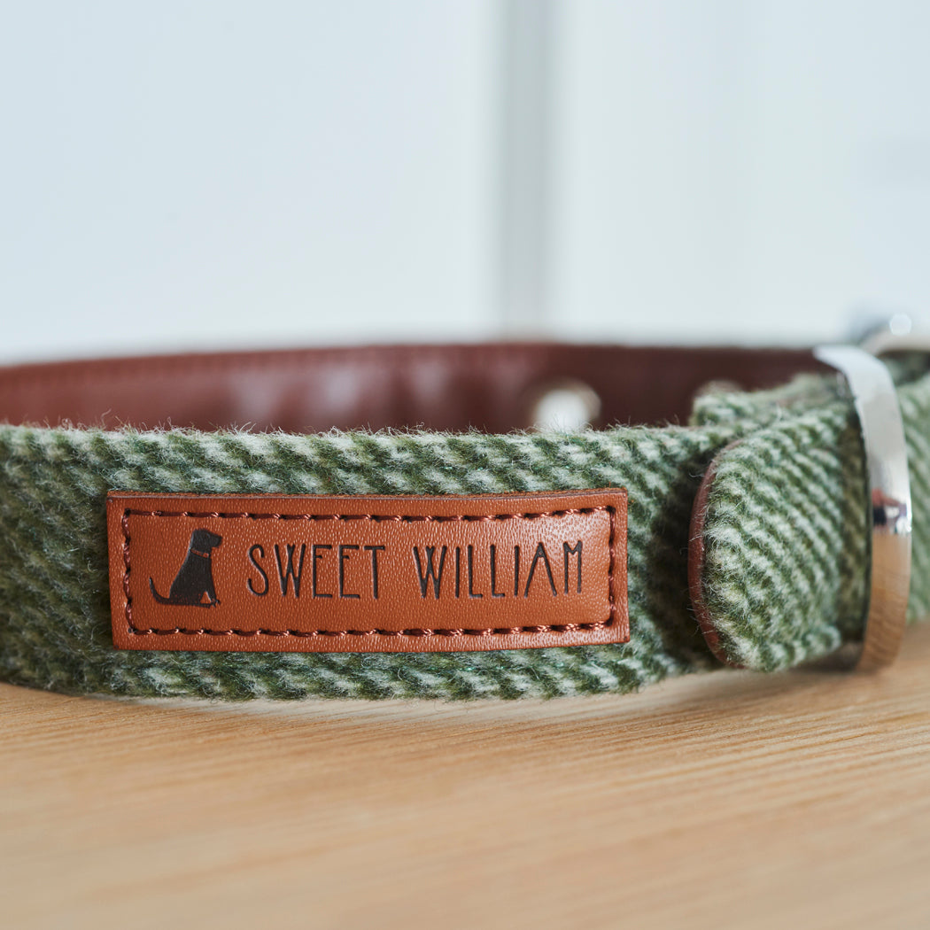 Sweet William Tweed Dog Collar, Green