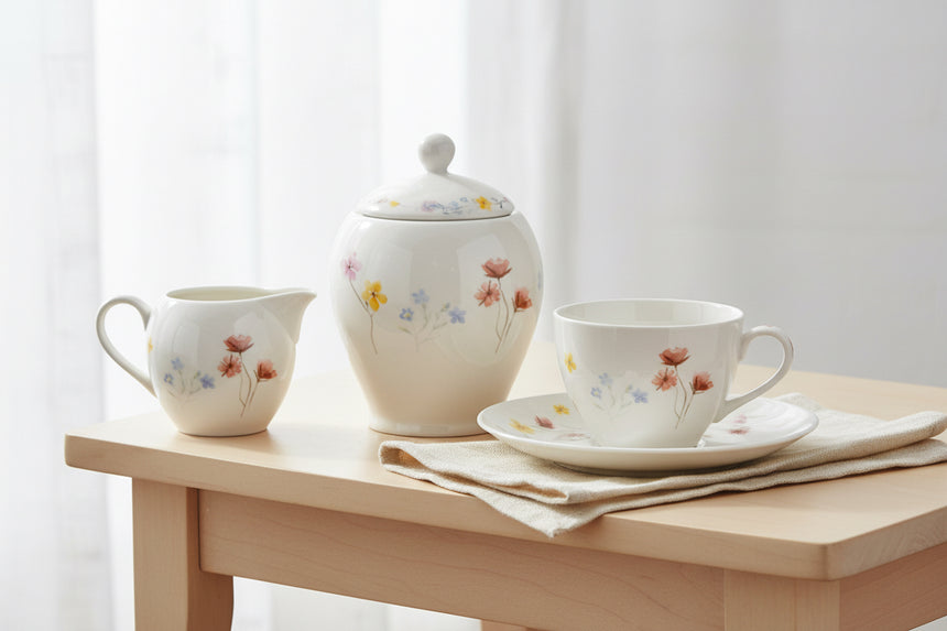 Pressed Flowers Porcelain Sugar Bowl