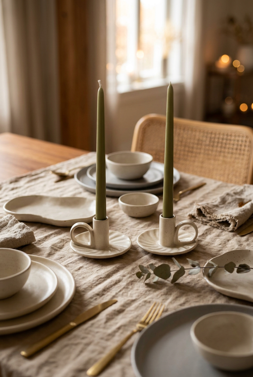 Morgan Wright Wee Willy Winkee  Ceramic Candle Holder, Cream Ridged