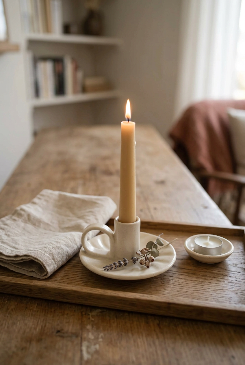 Morgan Wright Wee Willy Winkee  Ceramic Candle Holder, Cream Ridged