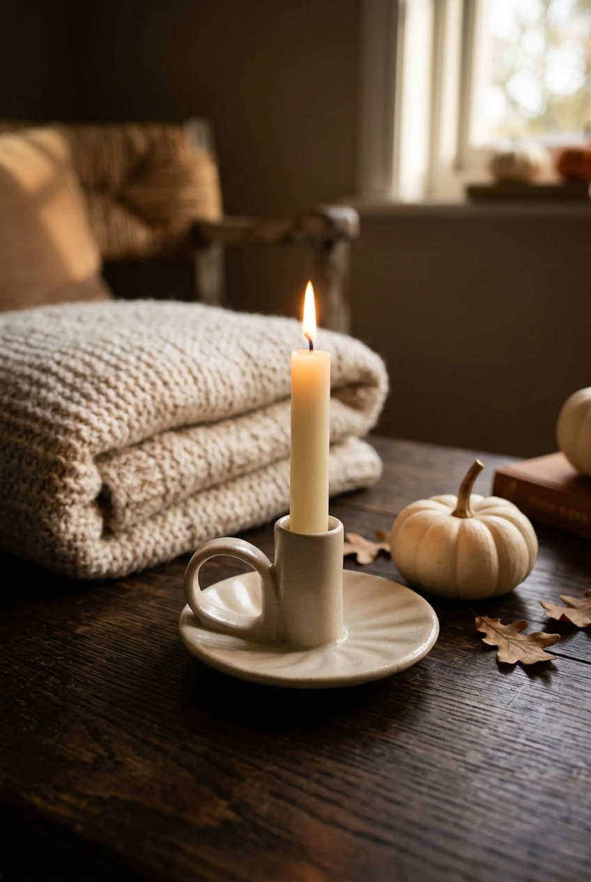 Morgan Wright Wee Willy Winkee  Ceramic Candle Holder, Cream Ridged