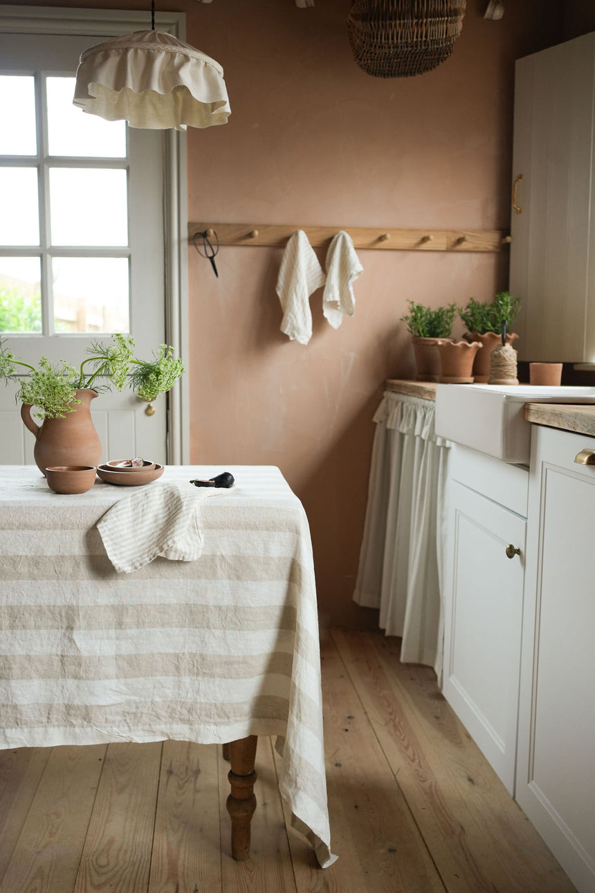 Morgan Wright The Provence French Linen Tablecloth, Wide Natural Stripe