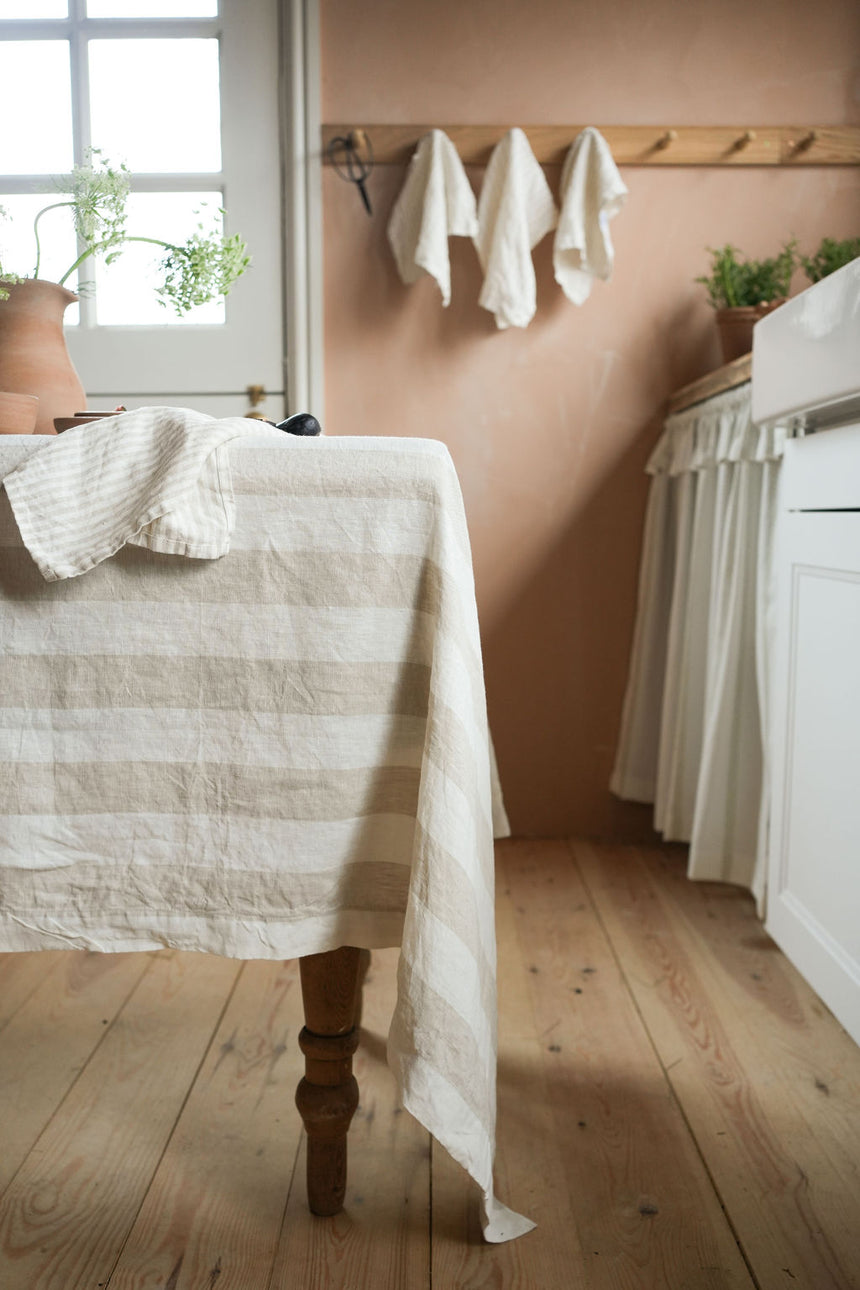 Morgan Wright The Provence French Linen Tablecloth, Wide Natural Stripe