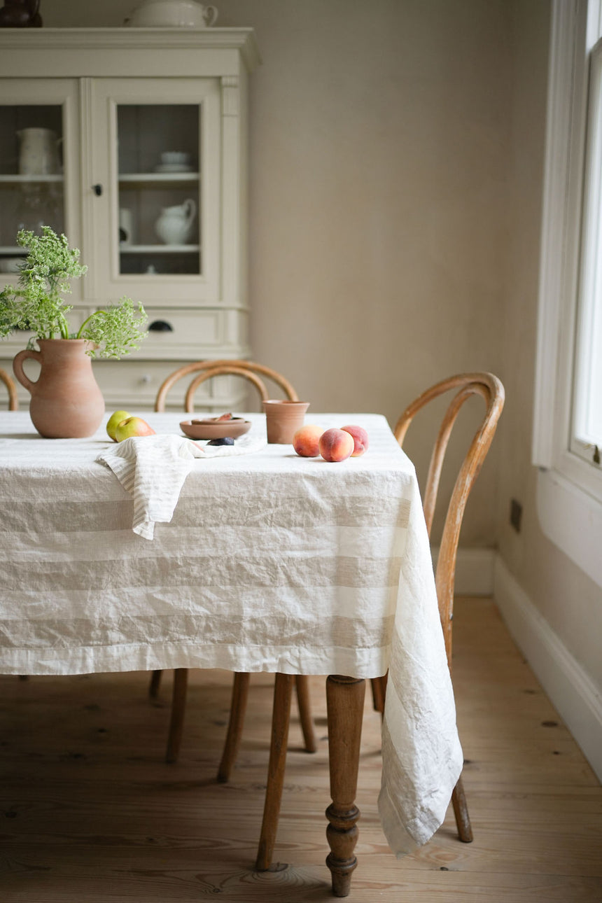 Morgan Wright The Provence French Linen Tablecloth, Wide Natural Stripe
