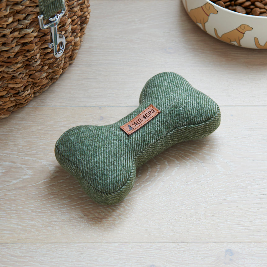 Sweet William Tweed Dog Bone Toy, Green