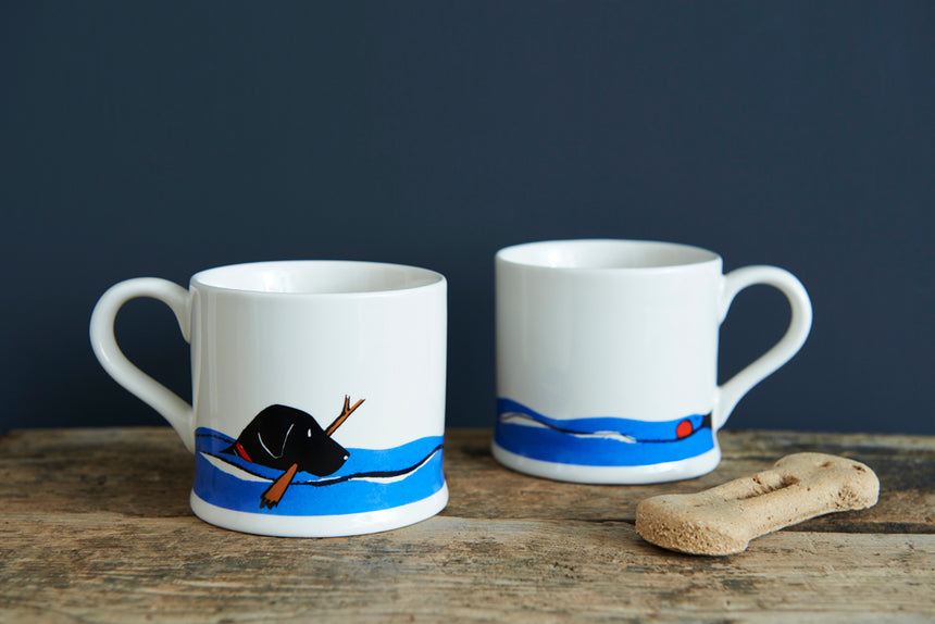 Sweet William Ceramic Mug, Swimming Black Labrador