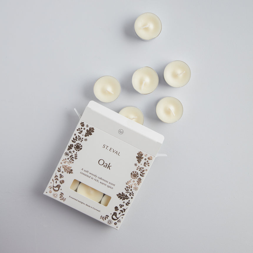 St Eval Oak Scented Tealights, (Set Of 9)