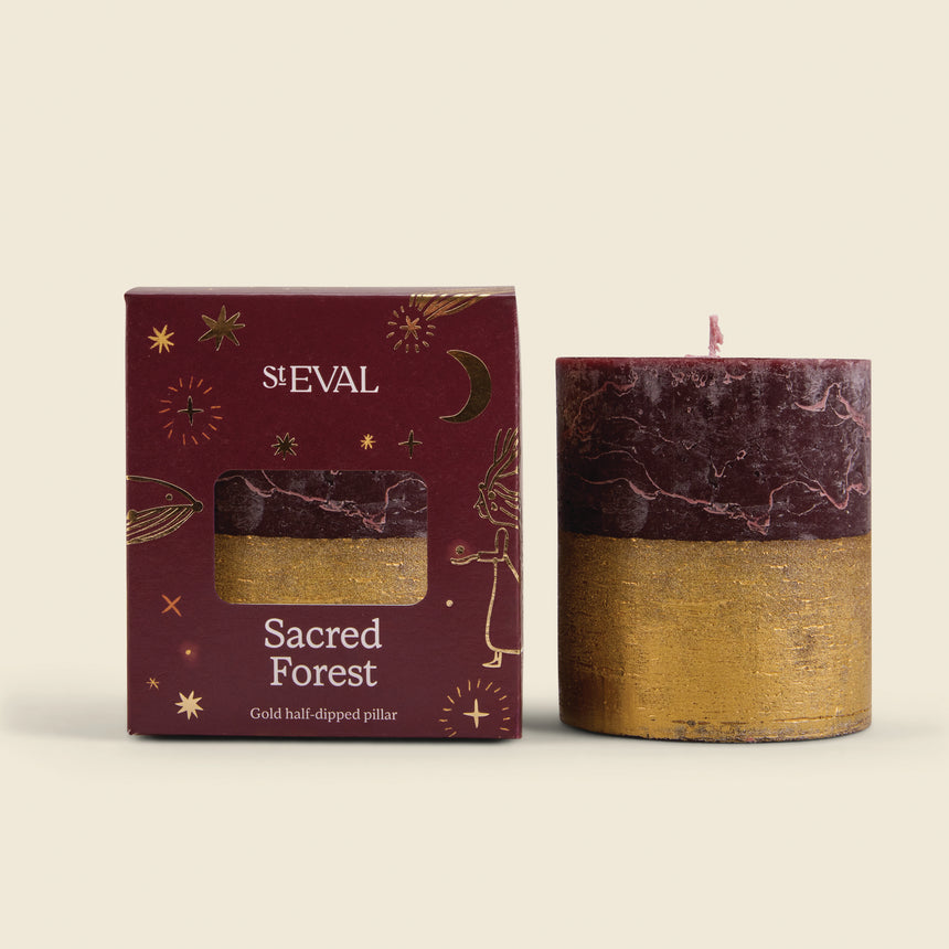 St Eval Gold Dipped Scented Pillar Candle, Sacred Forest