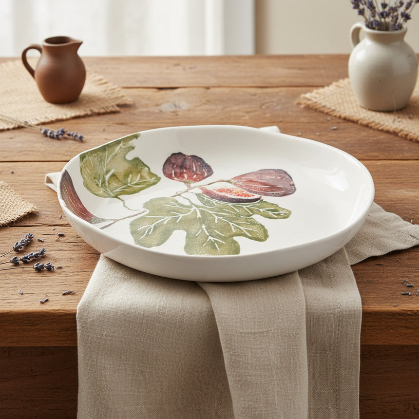 Ceramic plate with fig design on a white background