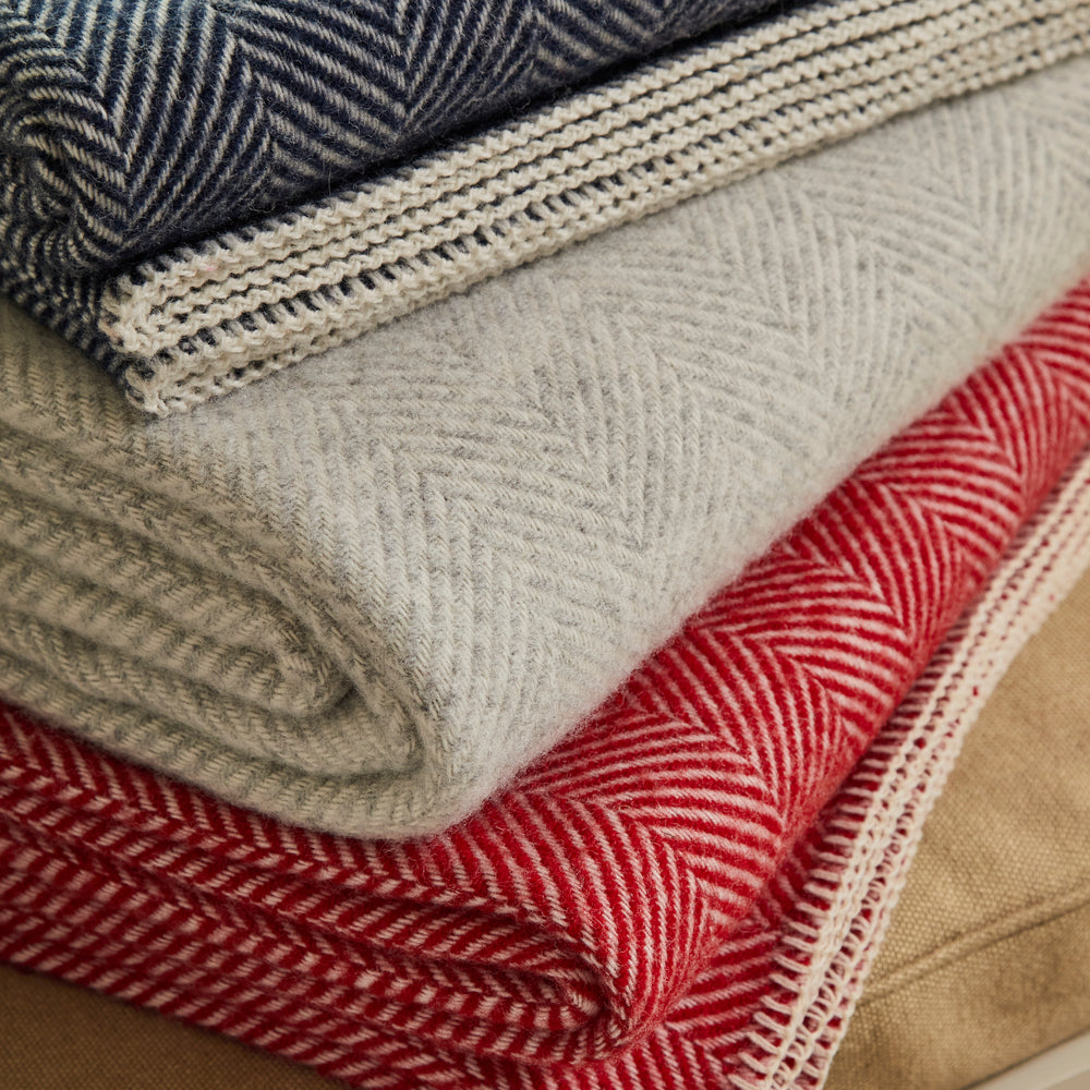 Tweedmill Fishbone Pure New Wool Throw, Silver Grey