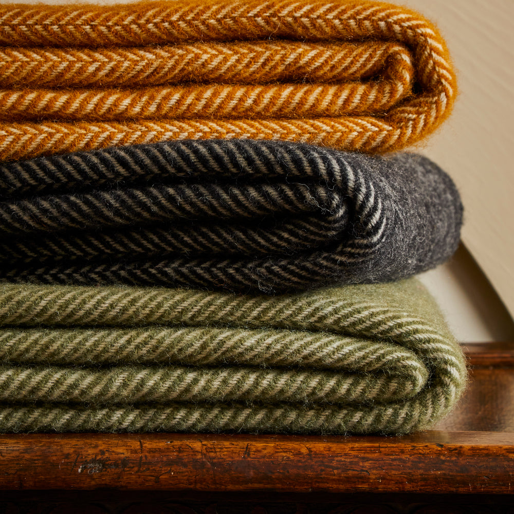 Tweedmill Fishbone Pure New Wool Throw, English Mustard