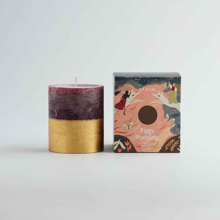 St Eval Gold Dipped Scented Pillar Candle, Figgy Pudding