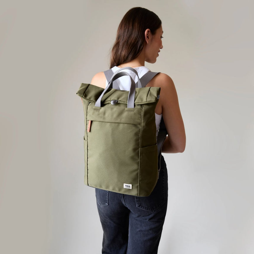 Roka London Finchley Sustainable Canvas Rucksack, Moss