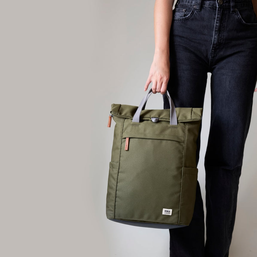 Roka London Finchley Sustainable Canvas Rucksack, Moss