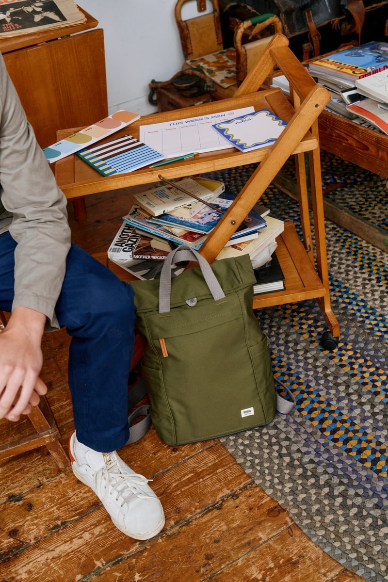 Roka London Finchley Sustainable Canvas Rucksack, Moss