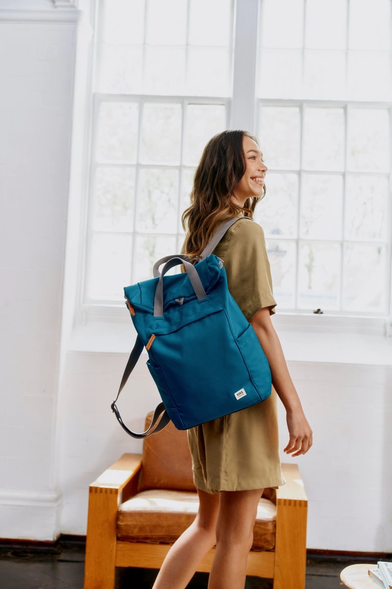 Roka London Finchley Small Sustainable Canvas Rucksack, Sapphire