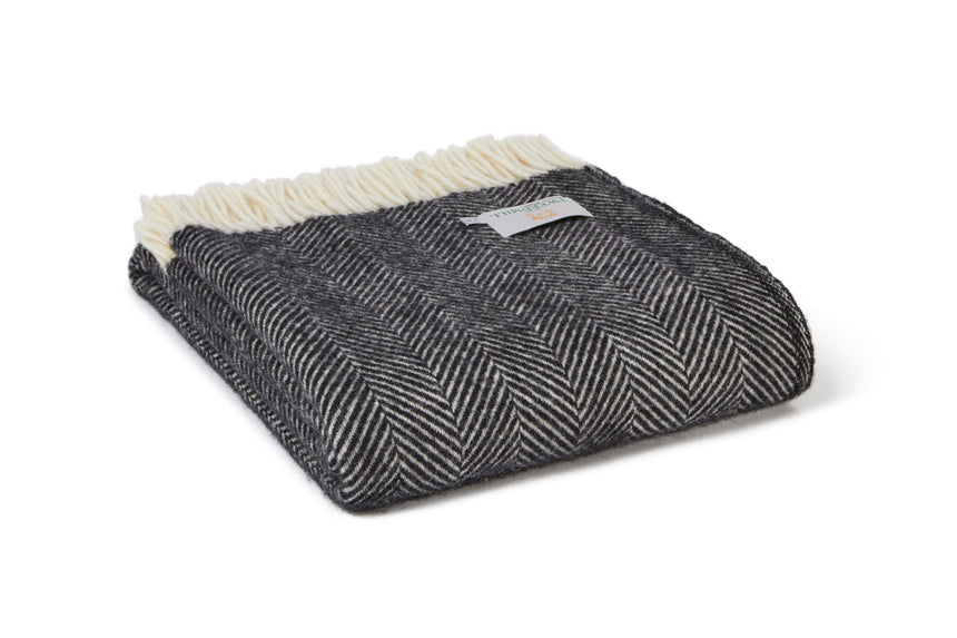 Tweedmill Fishbone Pure New Wool Throw, Black