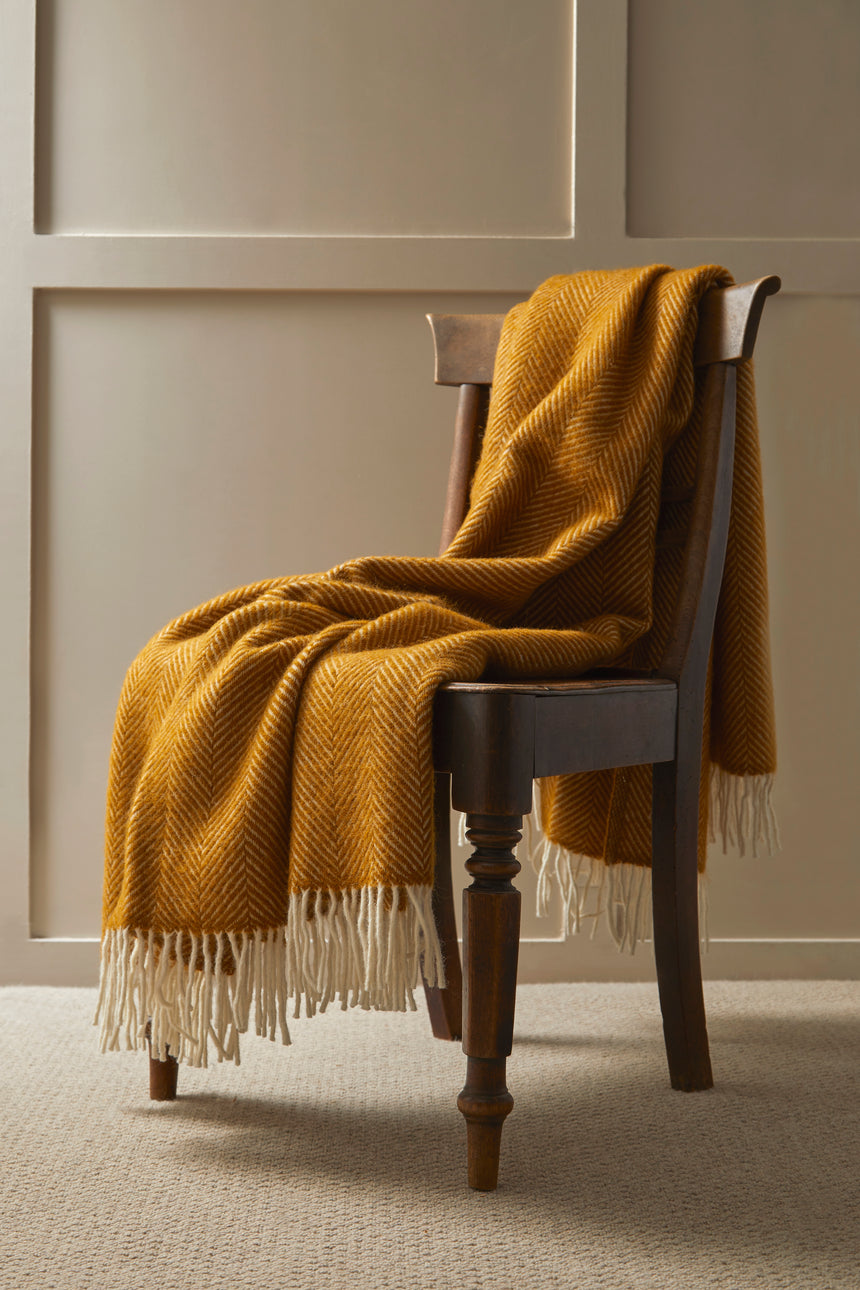 Tweedmill Fishbone Pure New Wool Throw, English Mustard