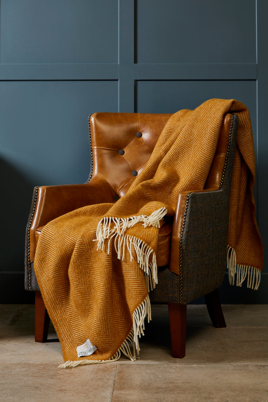 Tweedmill Fishbone Pure New Wool Throw, English Mustard