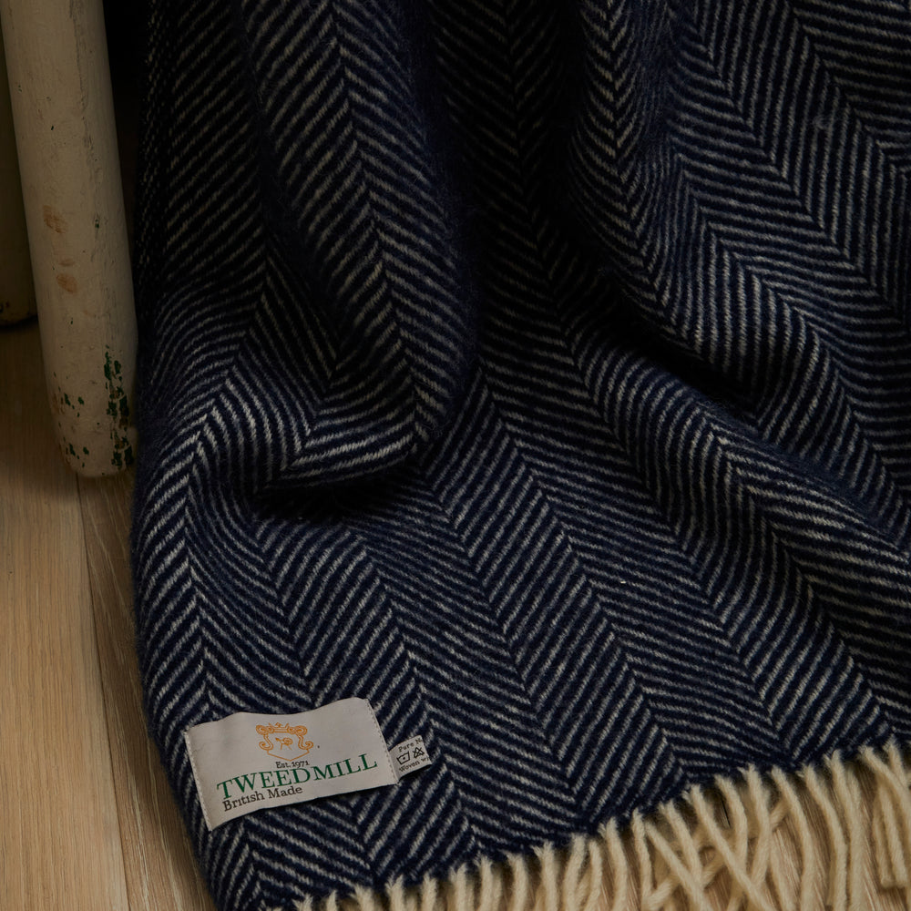 Tweedmill Fishbone Pure New Wool Throw, Black