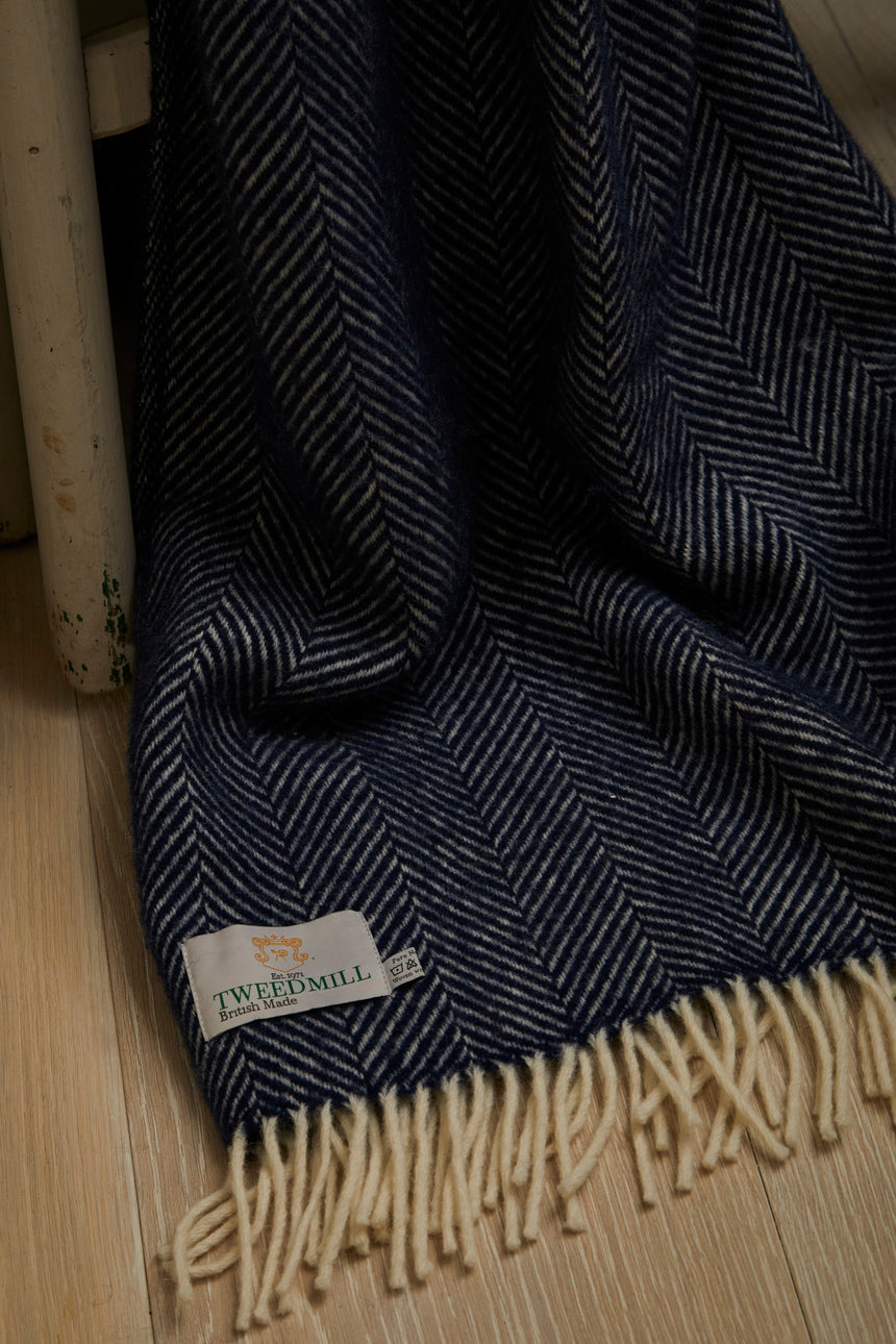 Tweedmill Fishbone Pure New Wool Throw, Black