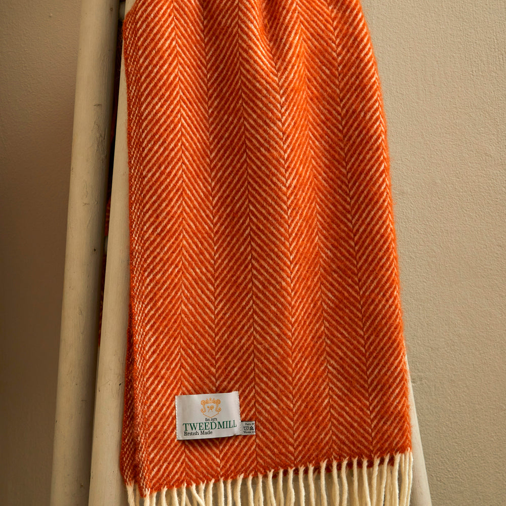 Tweedmill Fishbone Pure New Wool Throw, Cinnamon