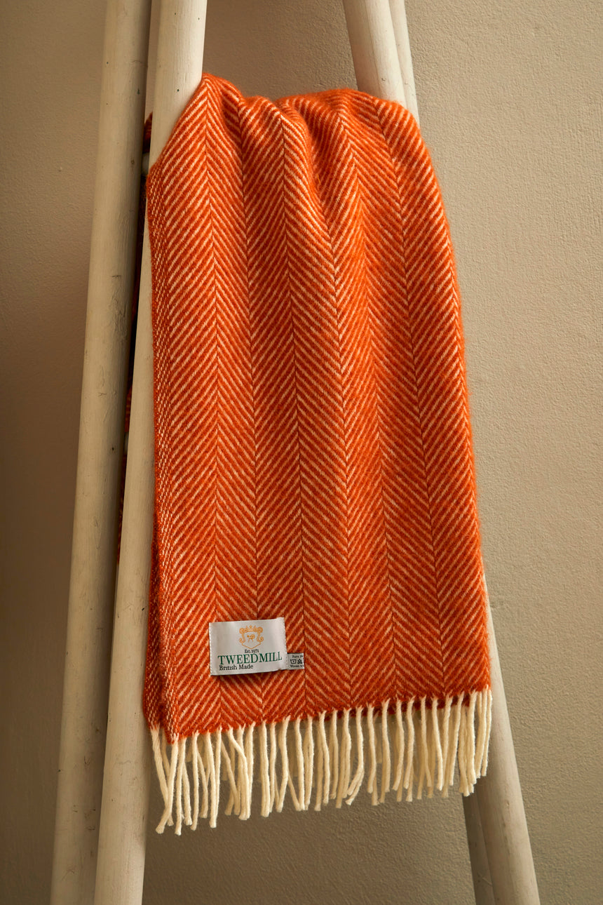 Tweedmill Fishbone Pure New Wool Throw, Cinnamon