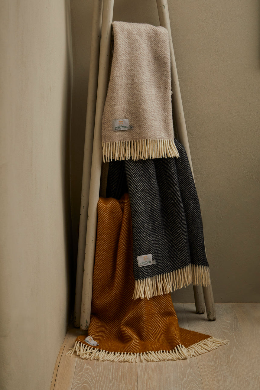 Tweedmill Fishbone Pure New Wool Throw, Black